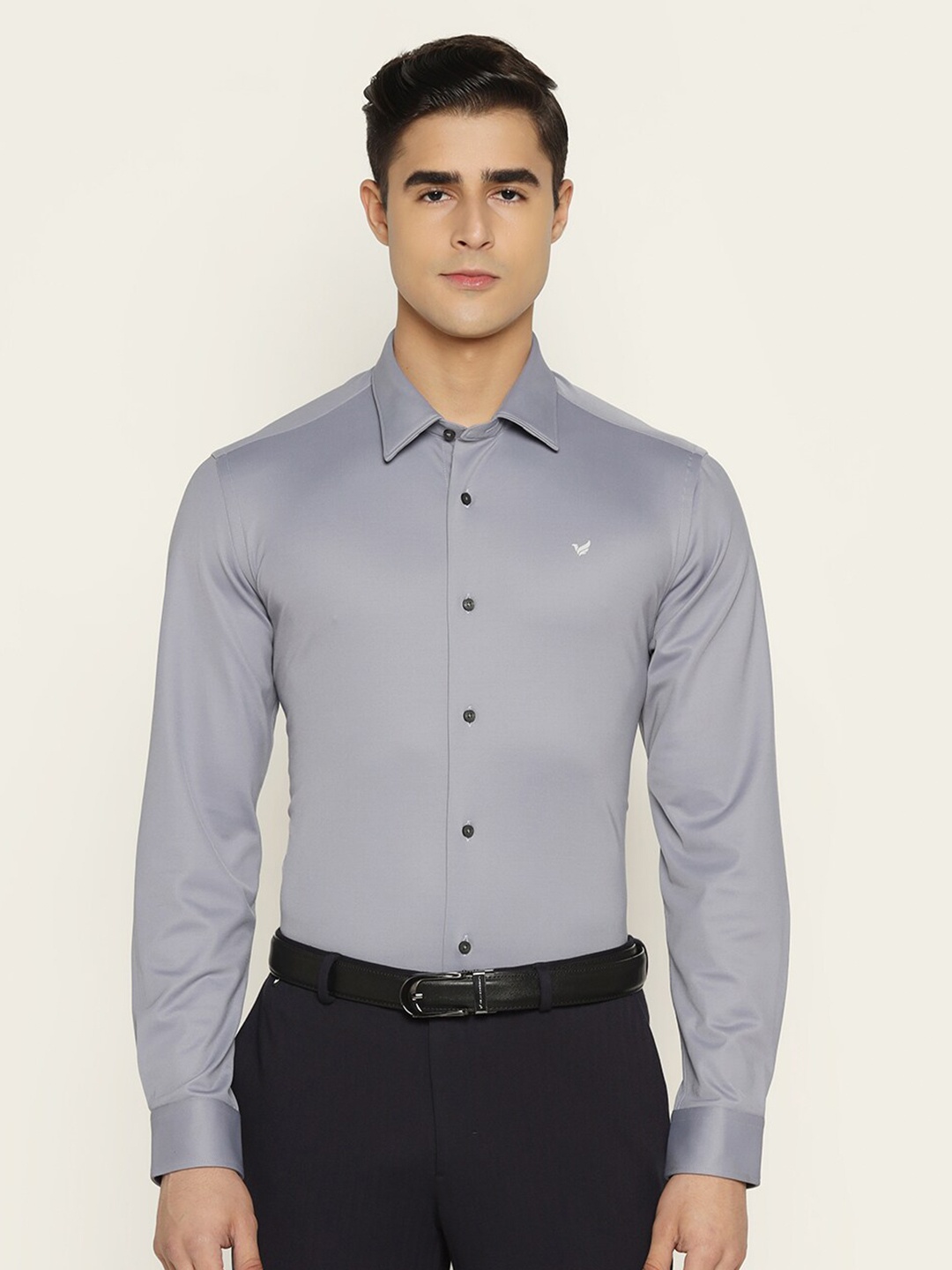 

Blackberrys TechPro Men Grey Solid Formal Shirts
