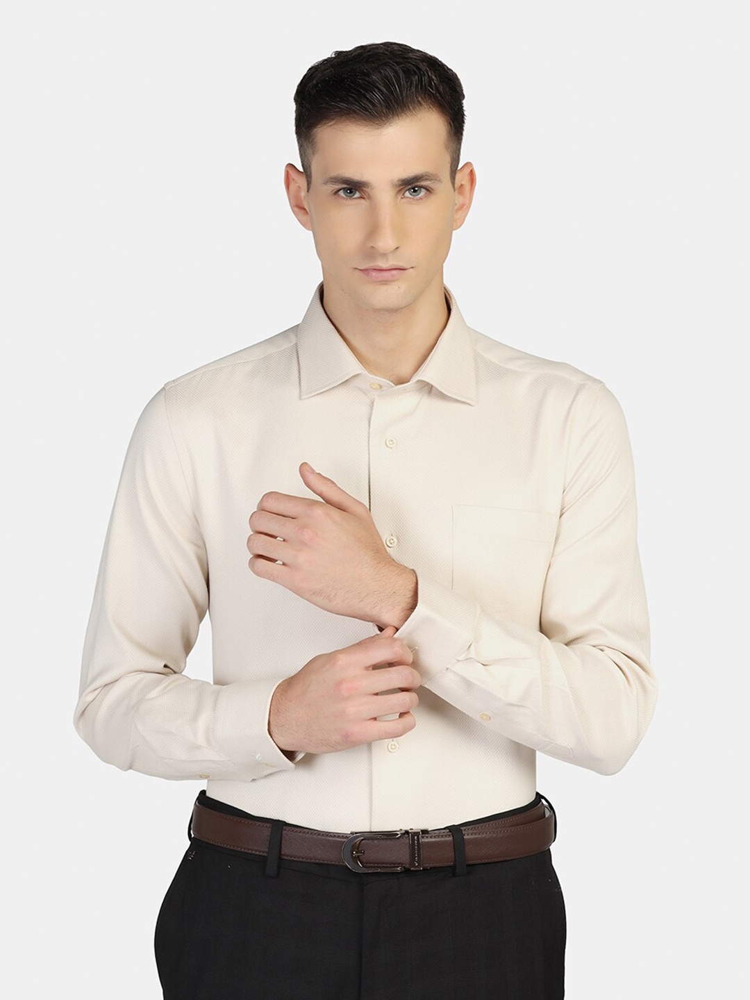 

Blackberrys Men India Slim Fit Temp Tech Formal Shirt, Beige