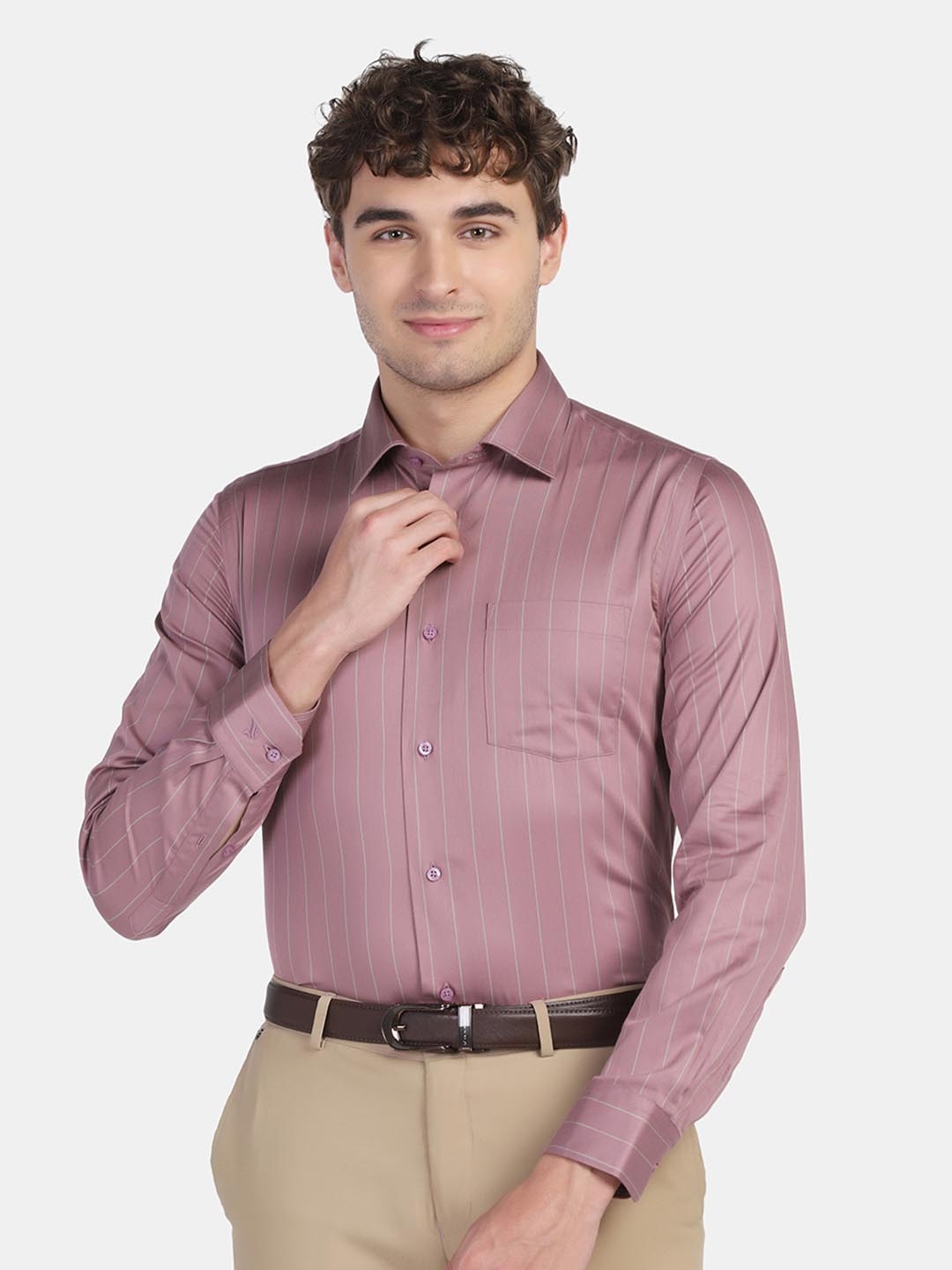 

Blackberrys Men Striped Cotton Slim Fit Casual Shirt, Purple