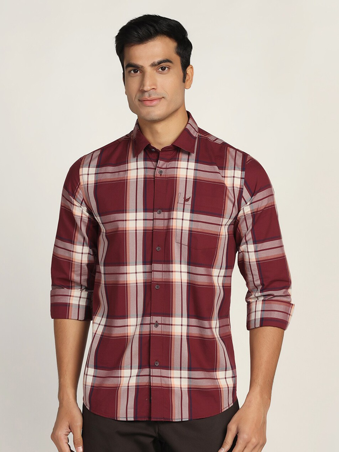 

Blackberrys Men Cotton Slim Fit Tartan Checked Casual Shirt, Maroon