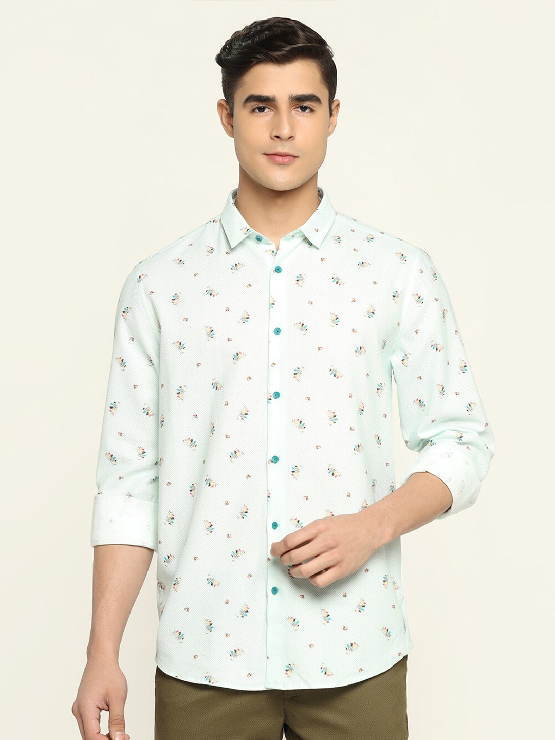 

Blackberrys Men Cotton Slim Fit Printed Casual Shirt, Green