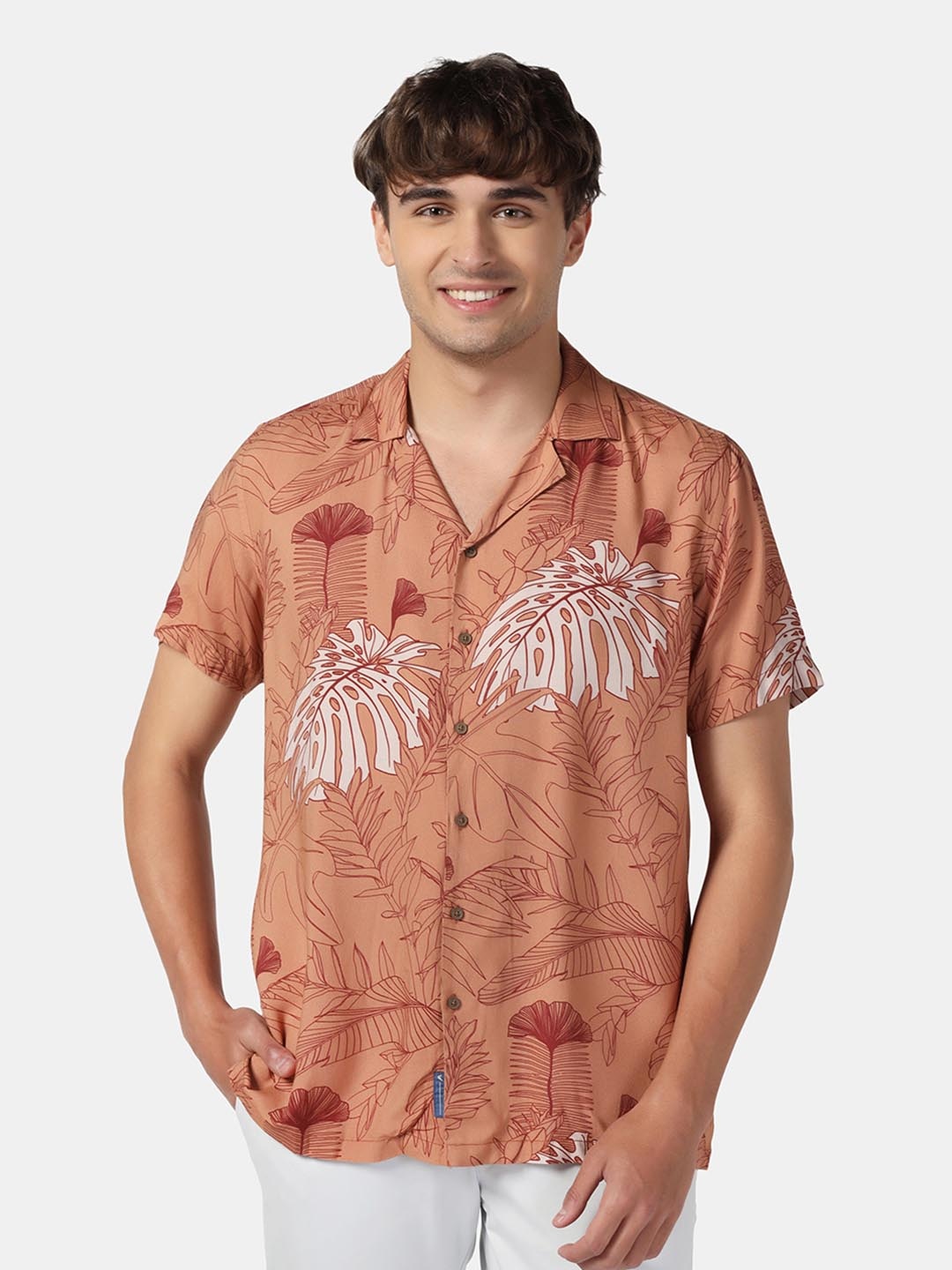 

Blackberrys Men Slim Fit Floral Printed Casual Shirt, Rust