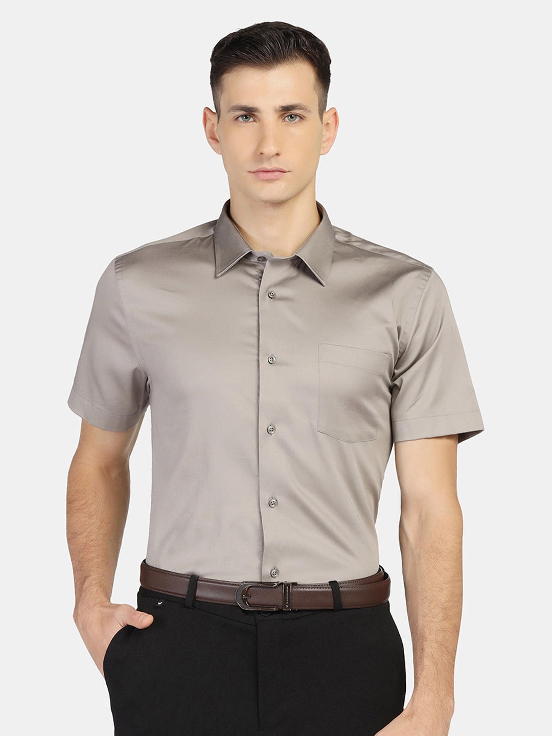 

Blackberrys Men Cotton Slim Fit Formal Shirt, Grey