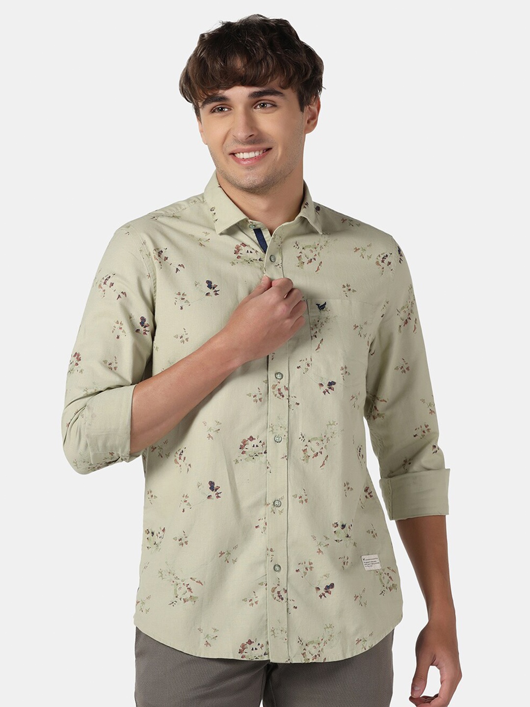 

Blackberrys Men Slim Fit Floral Printed Cotton Casual Shirt, Olive
