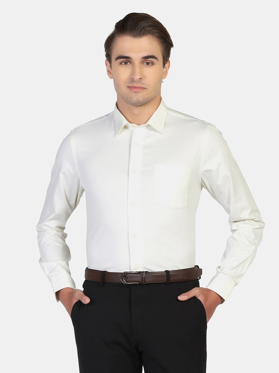 Blackberrys Men Slim Fit Pure Cotton Formal Shirt, Yellow