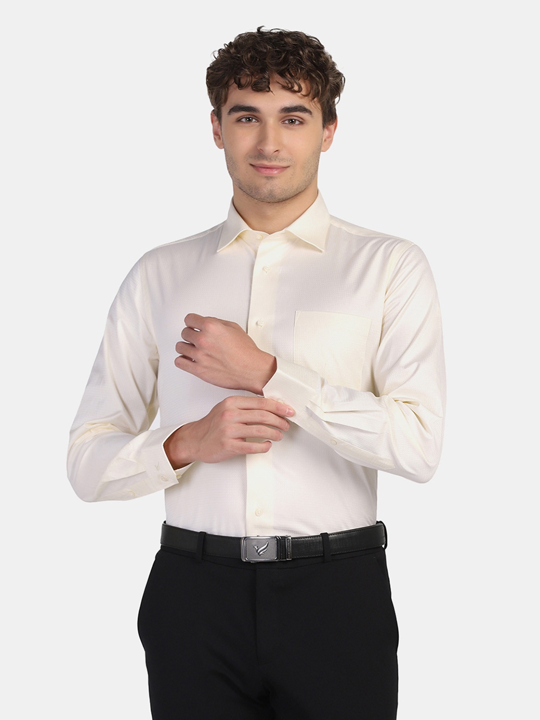 

Blackberrys Men Slim Fit Pure Cotton Formal Shirt, Yellow