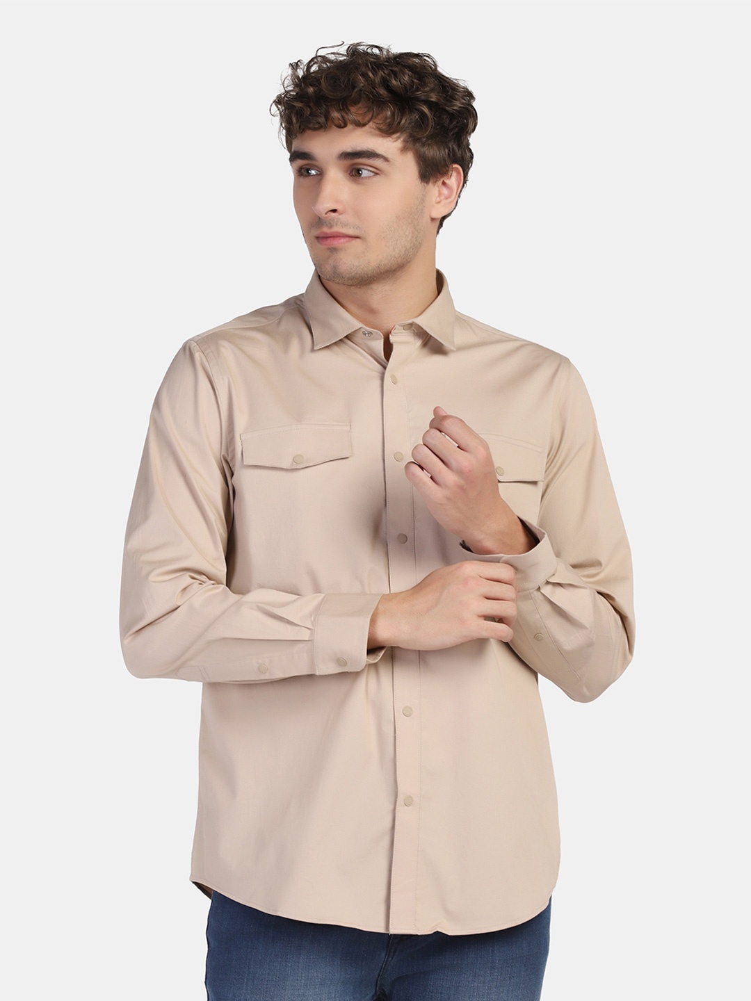 

Blackberrys Men Cotton Slim Fit Casual Shirt, Beige