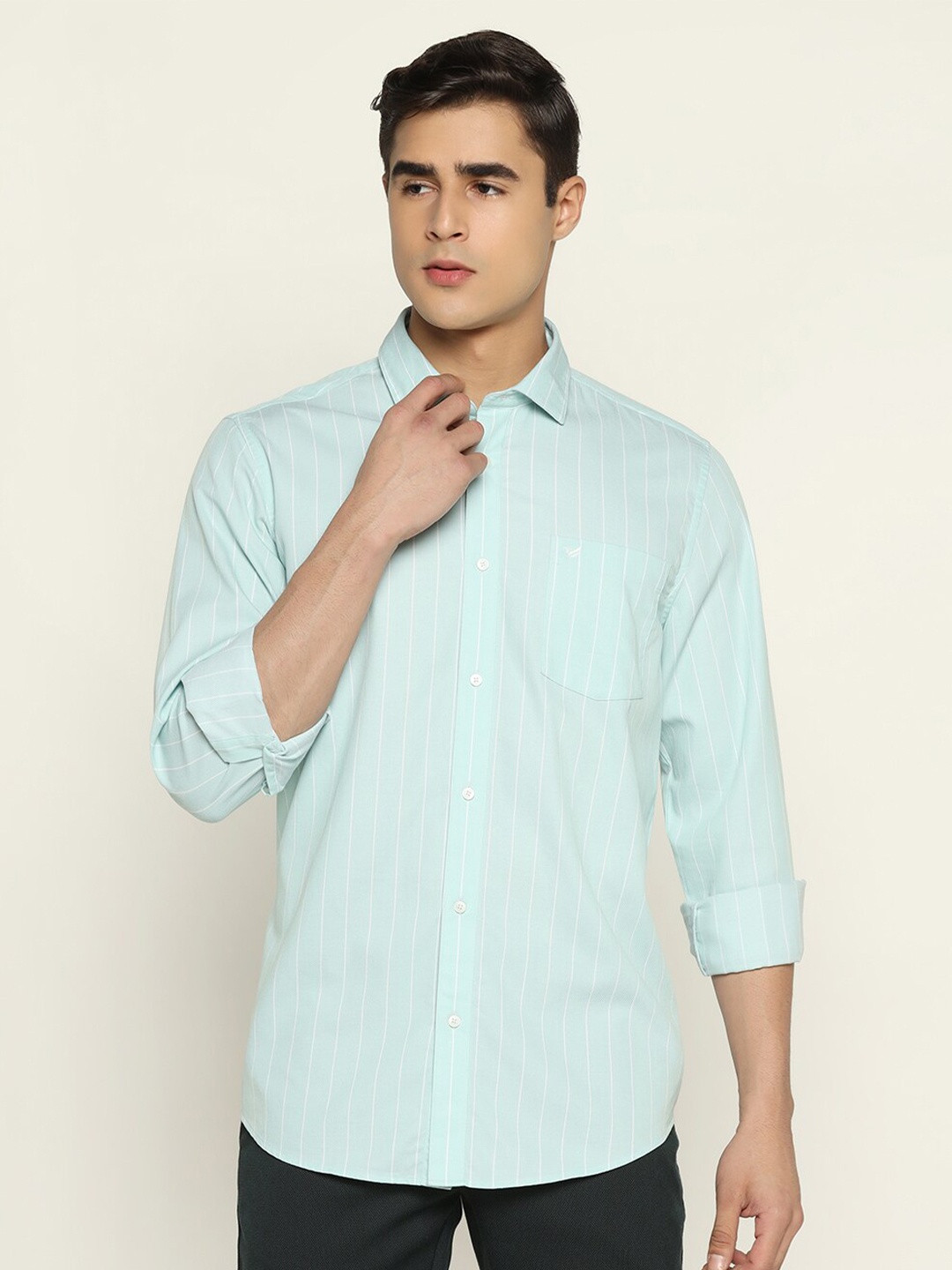 

Blackberrys Men Slim Fit Striped Casual Shirt, Green