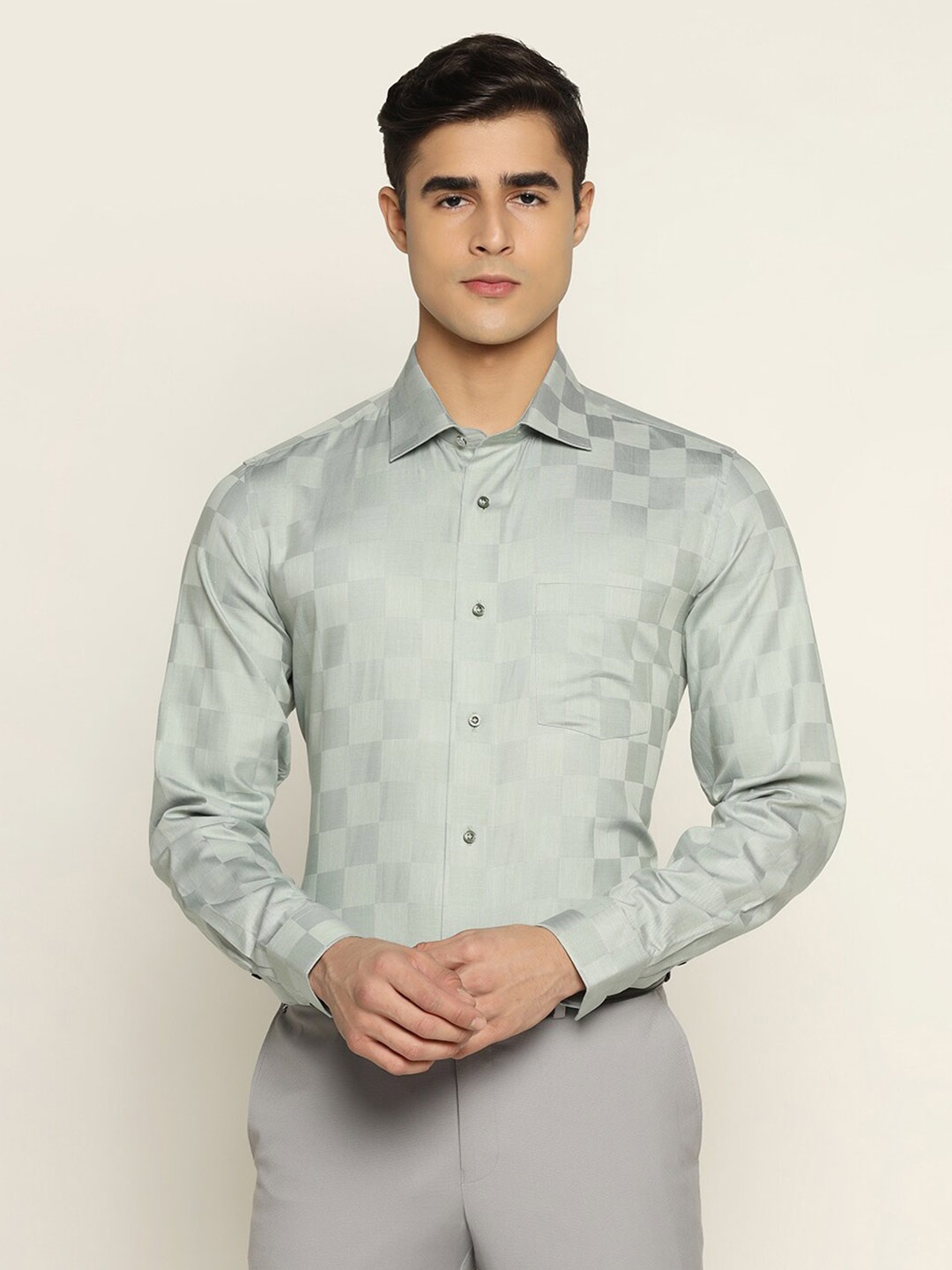 

Blackberrys Men Slim Fit Pure Cotton Formal Shirt, Green