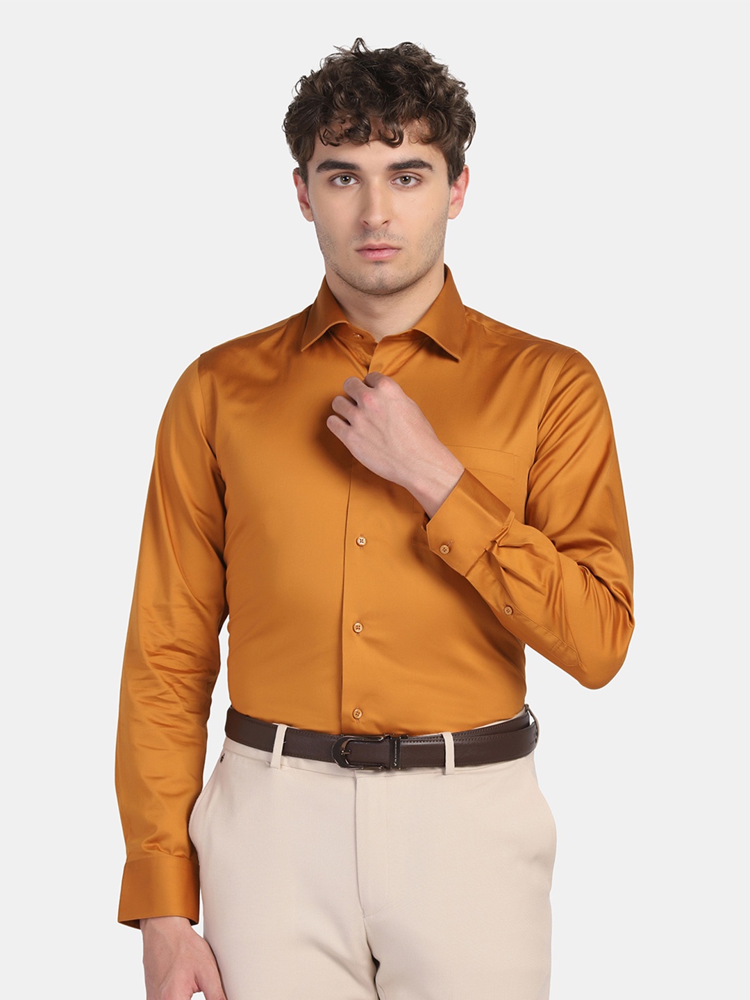 Blackberrys Men Slim Fit Casual Cotton Shirt, Mustard