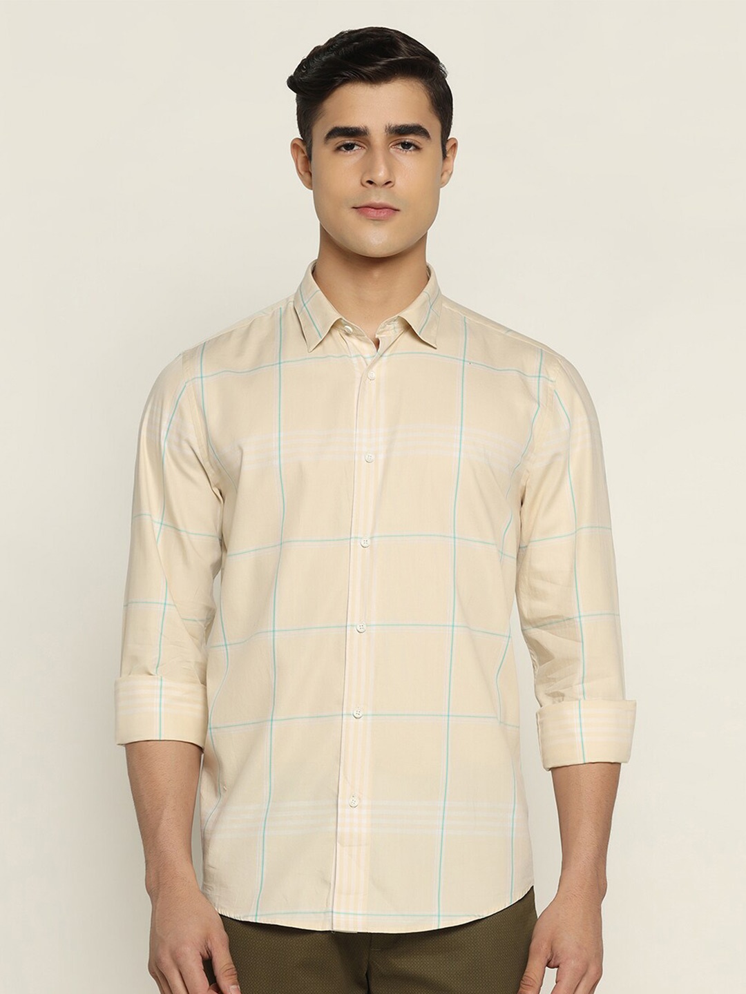 

Blackberrys Men Beige Slim Fit Checked Casual Shirt