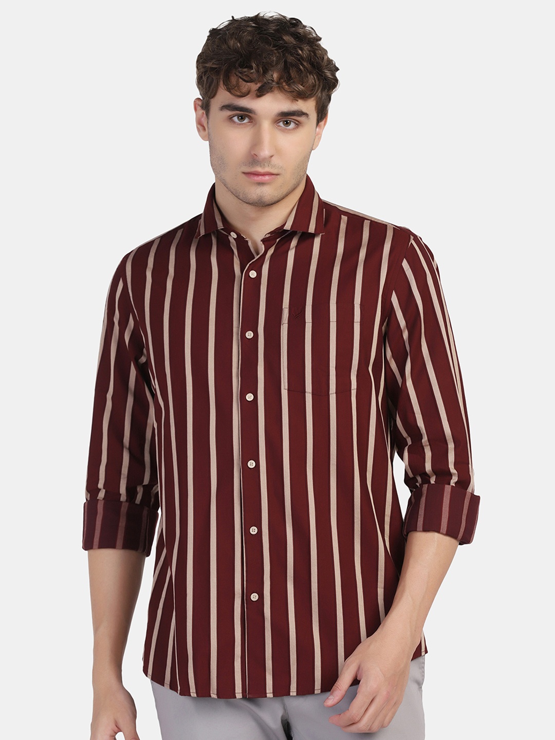 Blackberrys Men Slim Fit Striped Pure Cotton Casual Shirt, Maroon