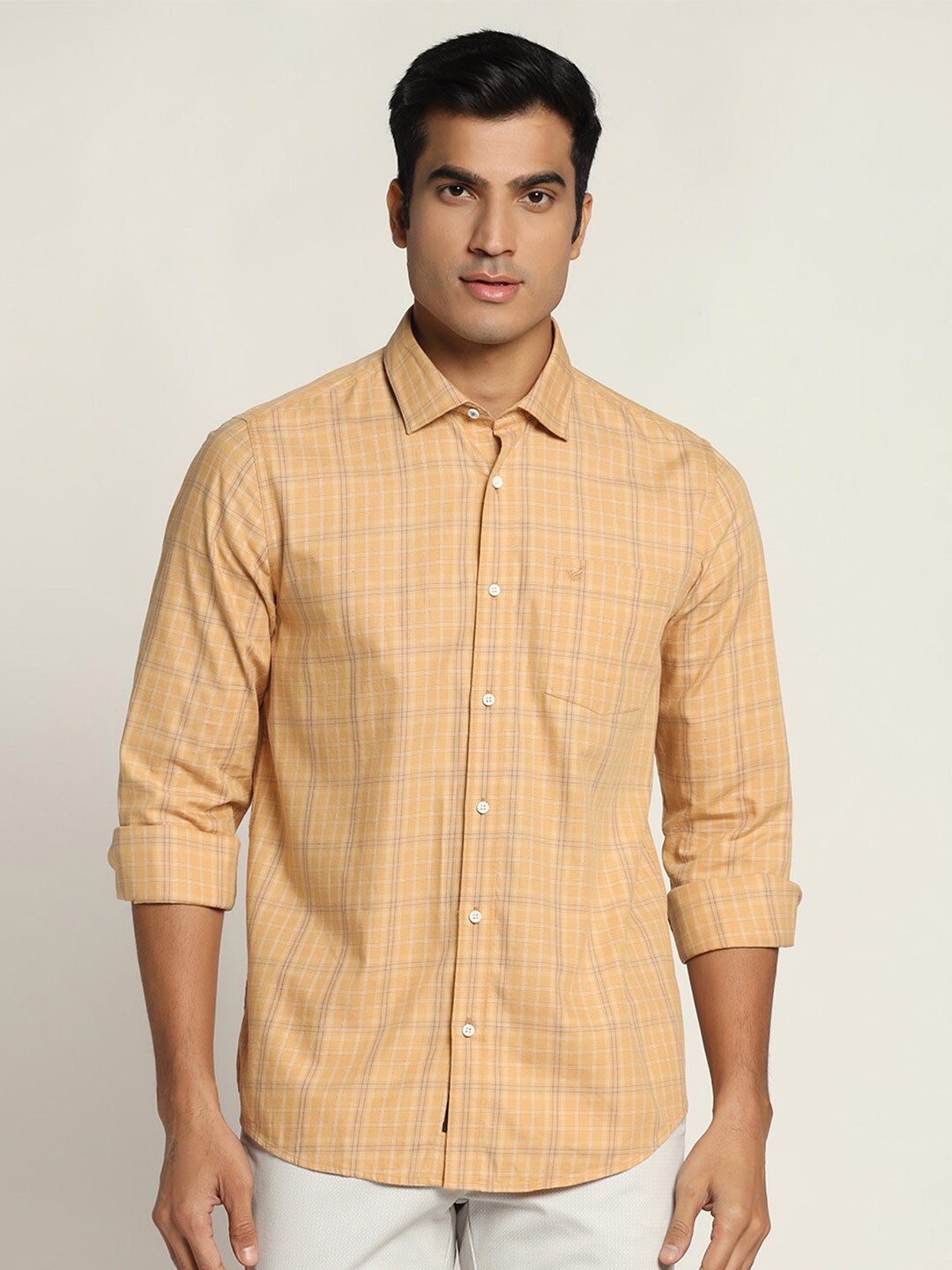 

Blackberrys Men Slim Fit Checked Casual Cotton Shirt, Orange