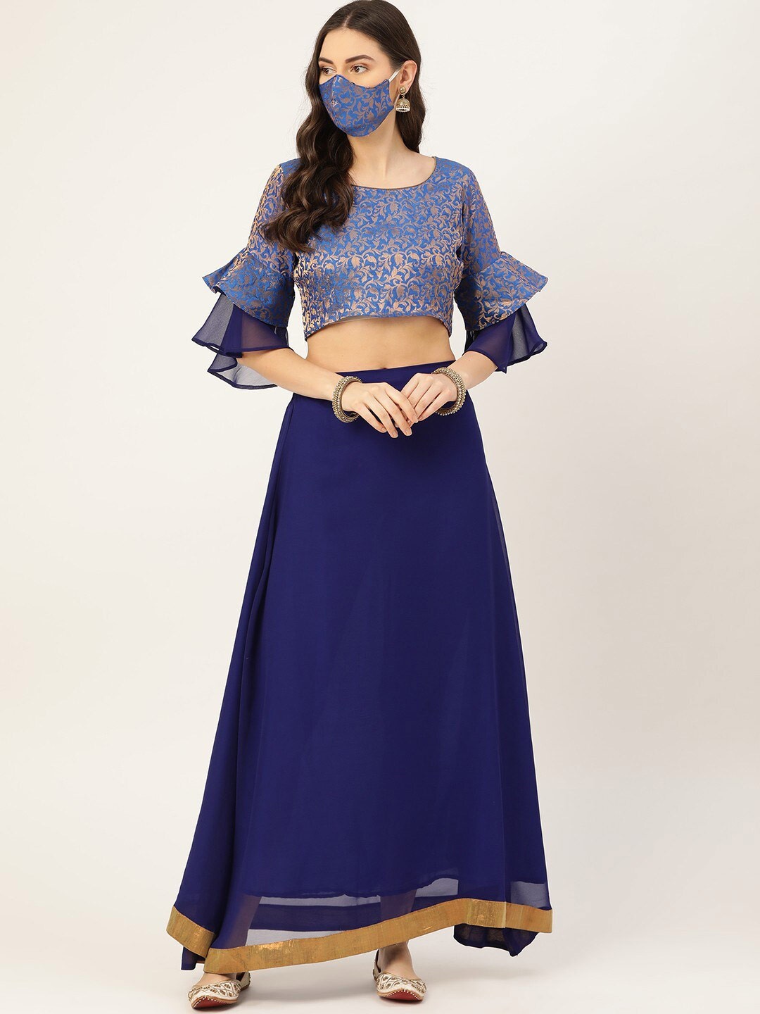 

RIVI Woven Design Ready to Wear Lehenga Choli, Navy blue