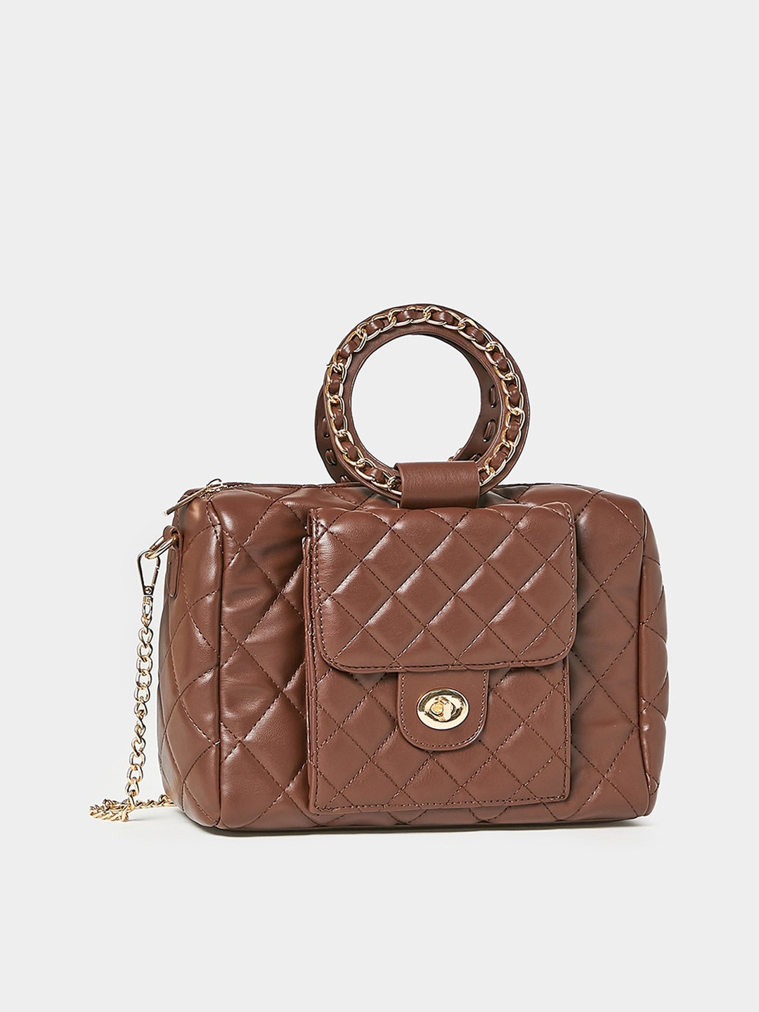 

Styli Quilted Structured Satchel, Brown