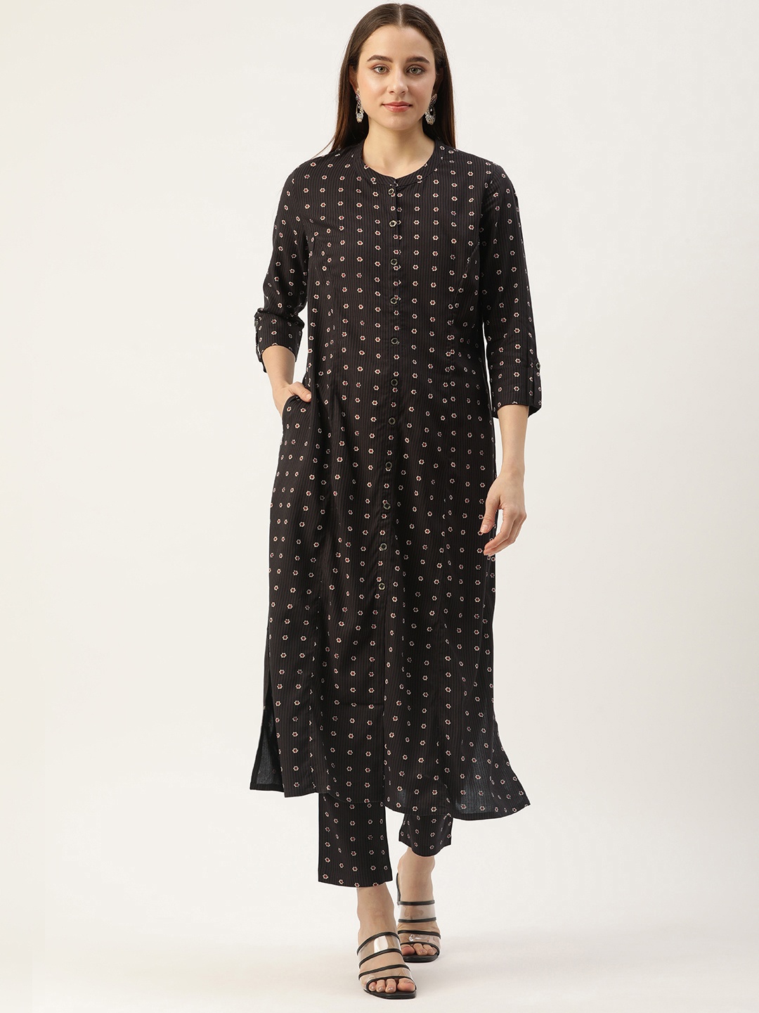 

AMUKTI Striped Straight Kurta, Brown