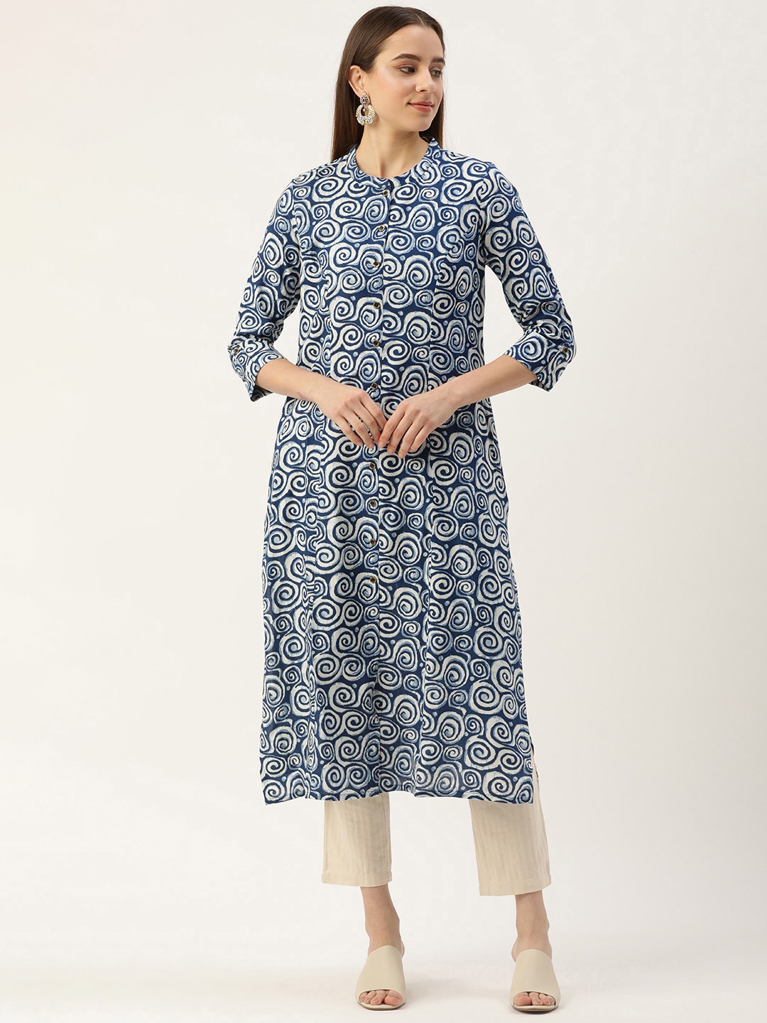 

AMUKTI Geometric Printed Straight Kurta, Blue