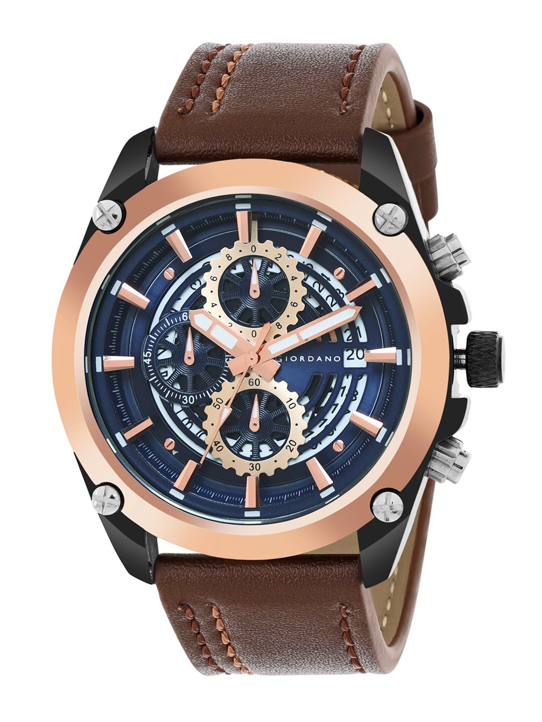 

GIORDANO Men Leather Straps Analogue Watch GZ-50021-01, Black