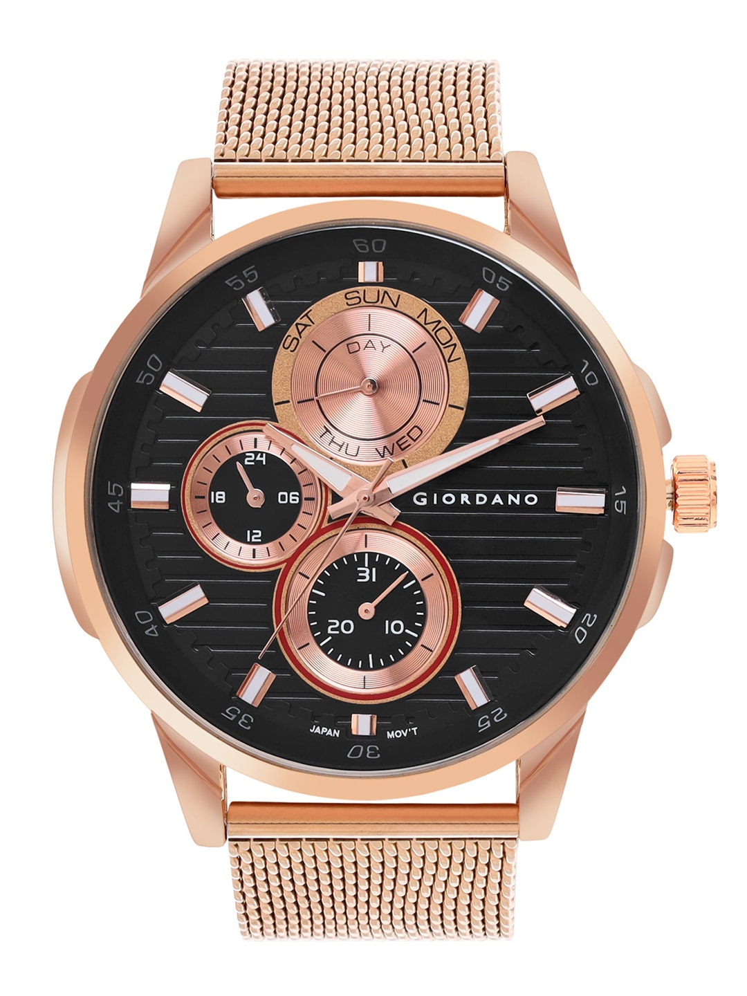 

GIORDANO Men Round Dial & Bracelet Style Straps Analogue Watch- GZ-50030-22, Rose gold