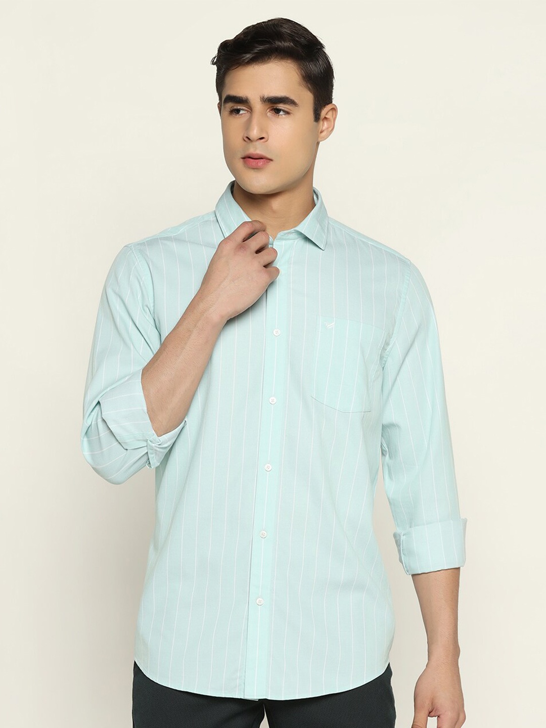 

Blackberrys Men Cotton Slim Fit Striped Casual Shirt, Blue