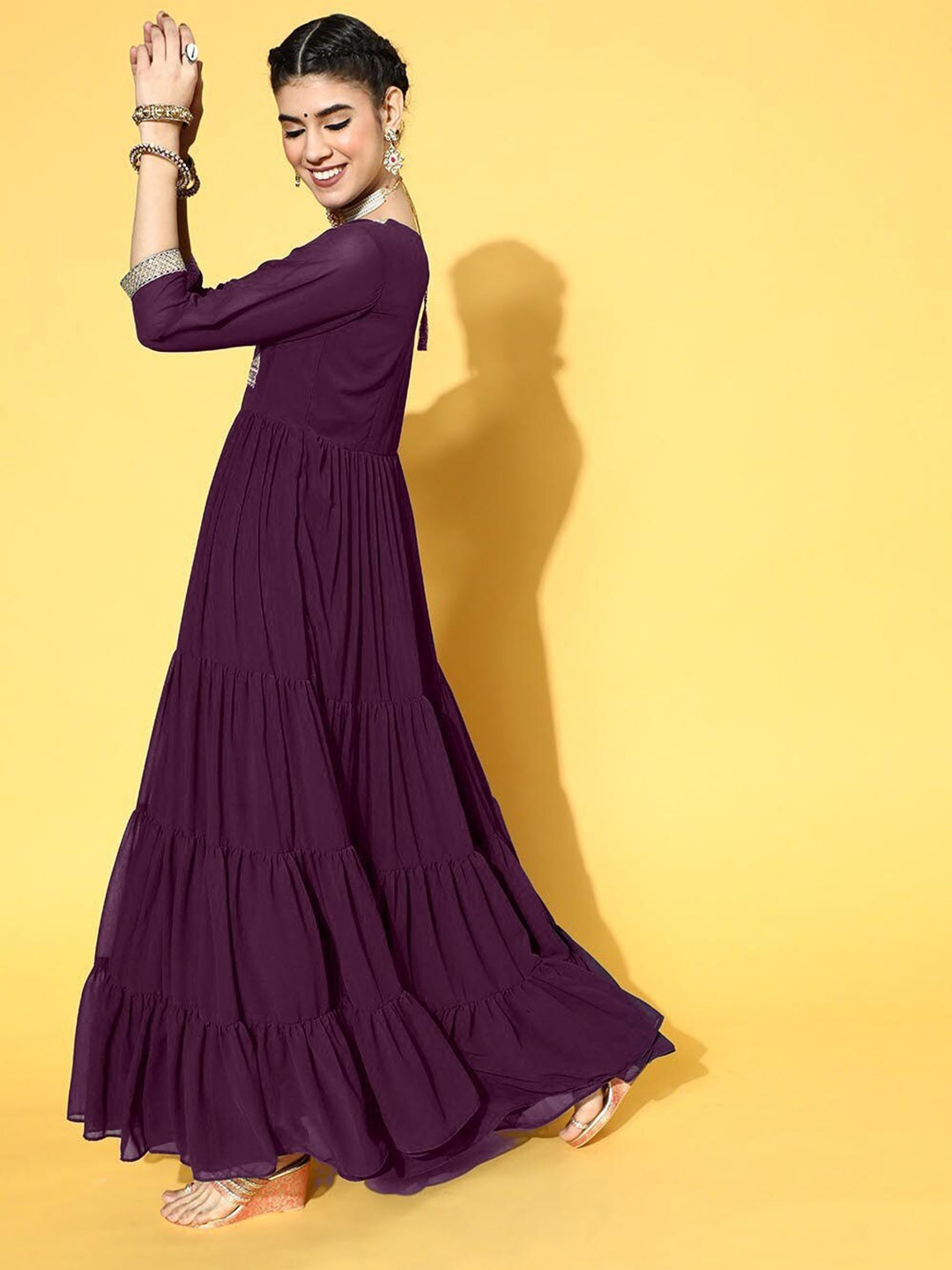 

FabFairy Georgette Ethnic Maxi Ethnic Dress, Burgundy