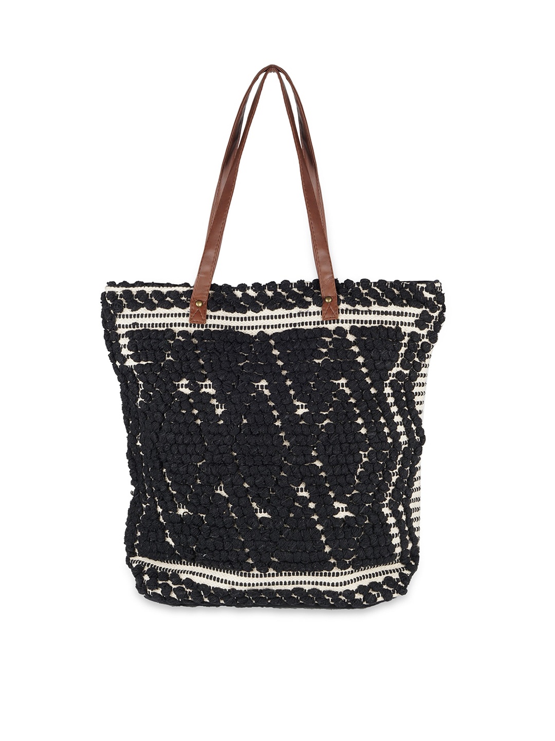 

Kanvas Katha Abstract Self Design Shopper Tote Bag, Black