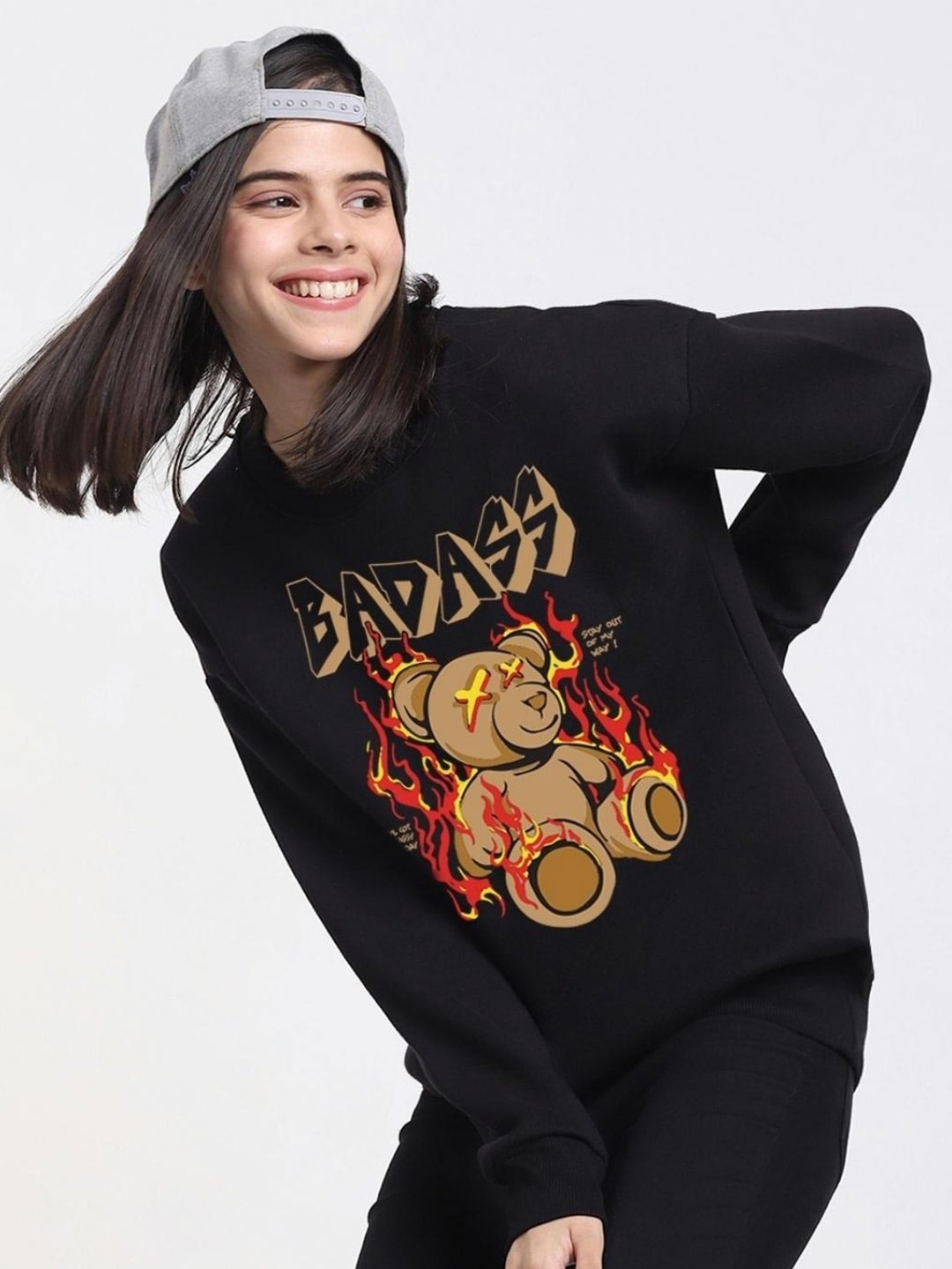 

Bewakoof Graphic Printed Fleece Oversized Sweatshirt, Black