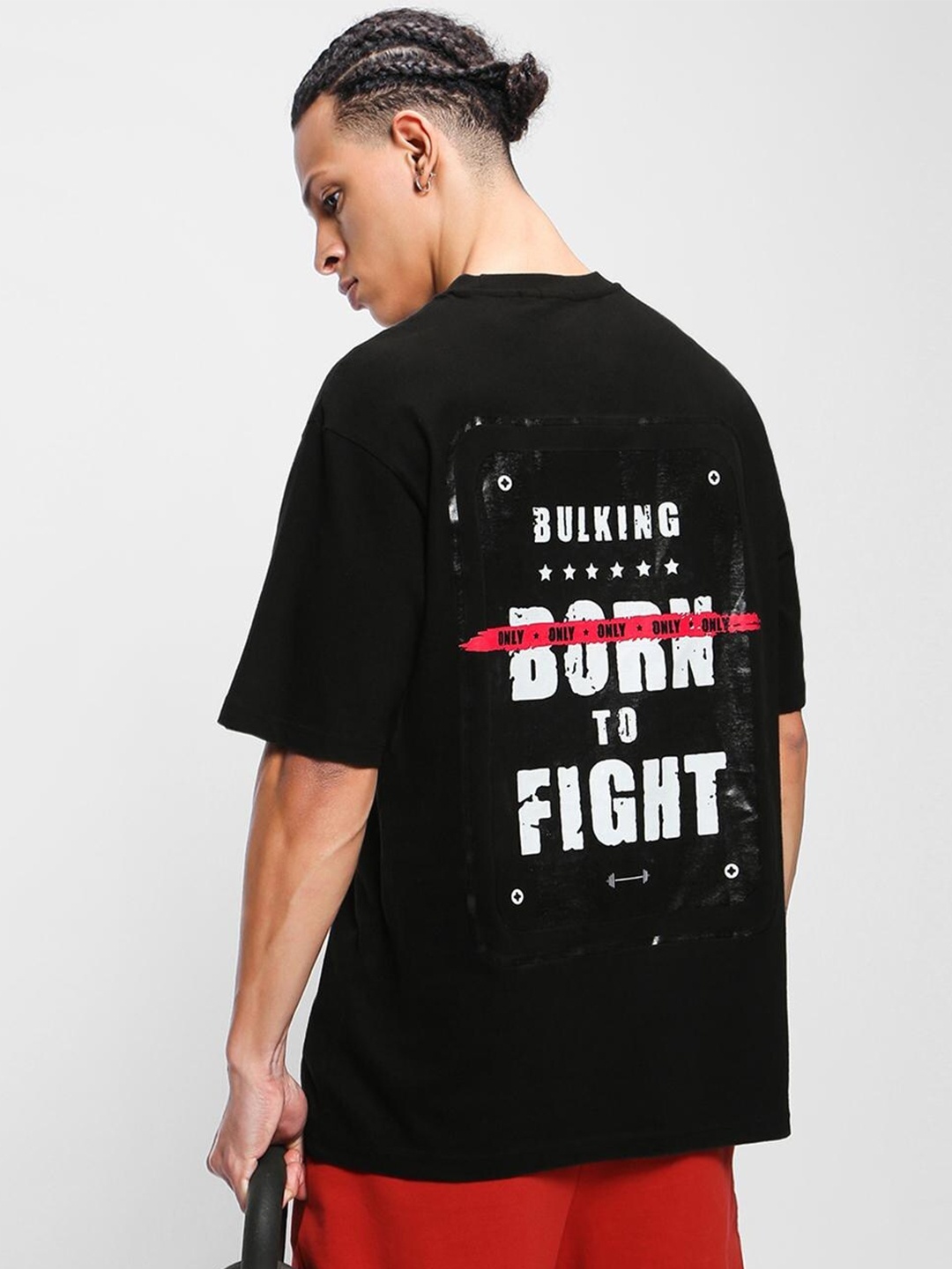 

Bewakoof Men Typography Loose T-shirt, Black
