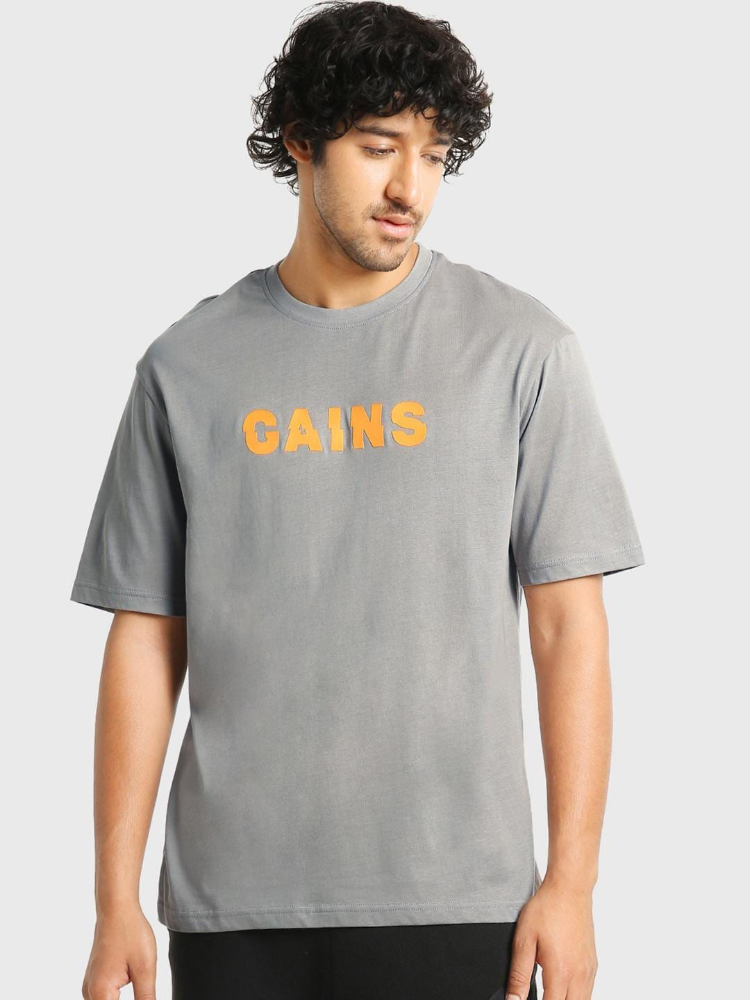 

Bewakoof Men Typography Loose T-shirt, Grey