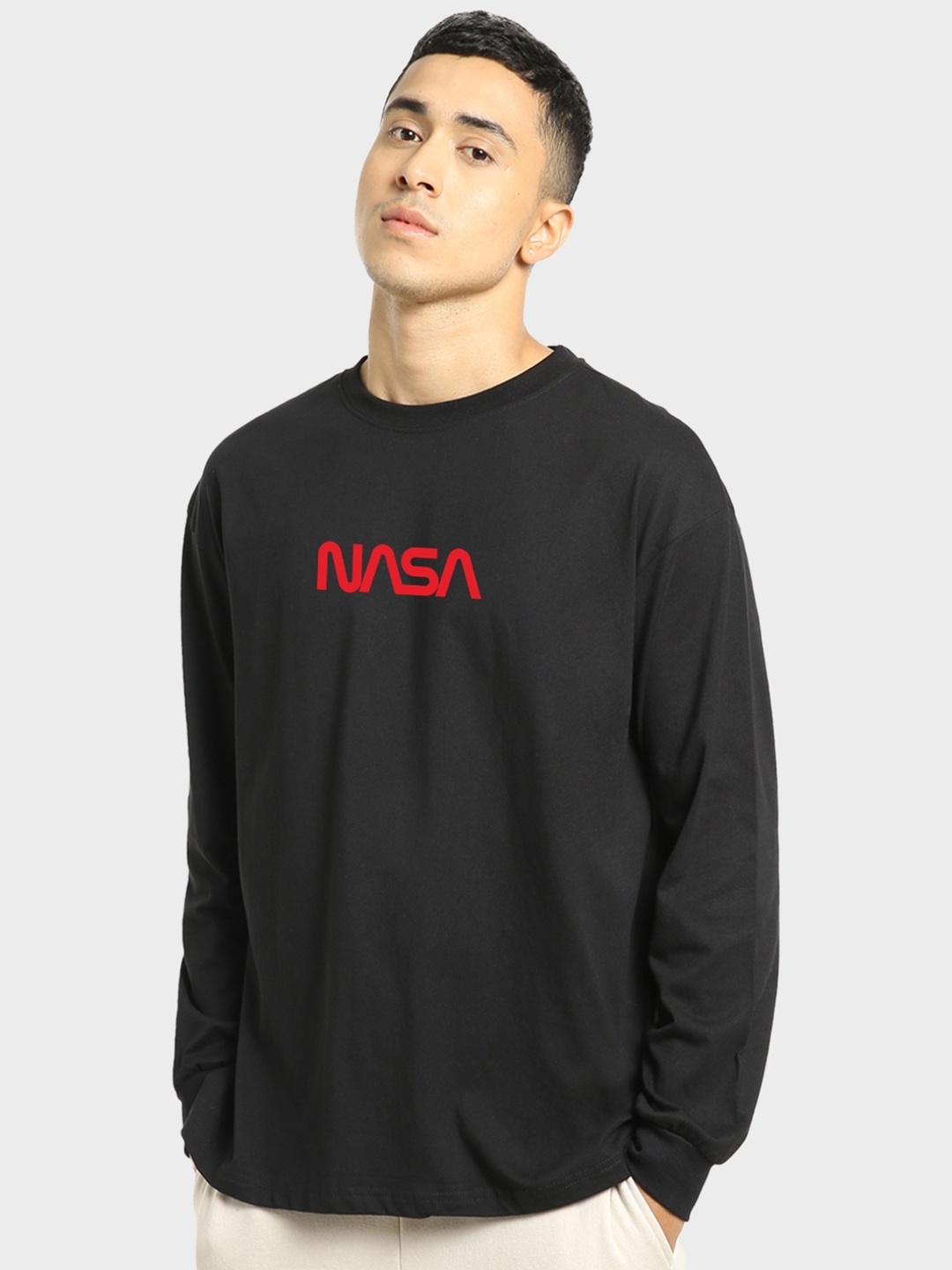 Bewakoof Men Round Neck Typography Oversize T-shirt, Black