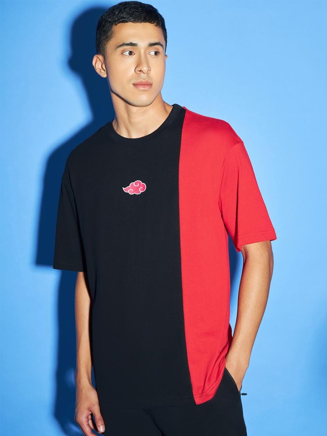 

Bewakoof Men Colourblocked Loose Cotton T-shirt, Red