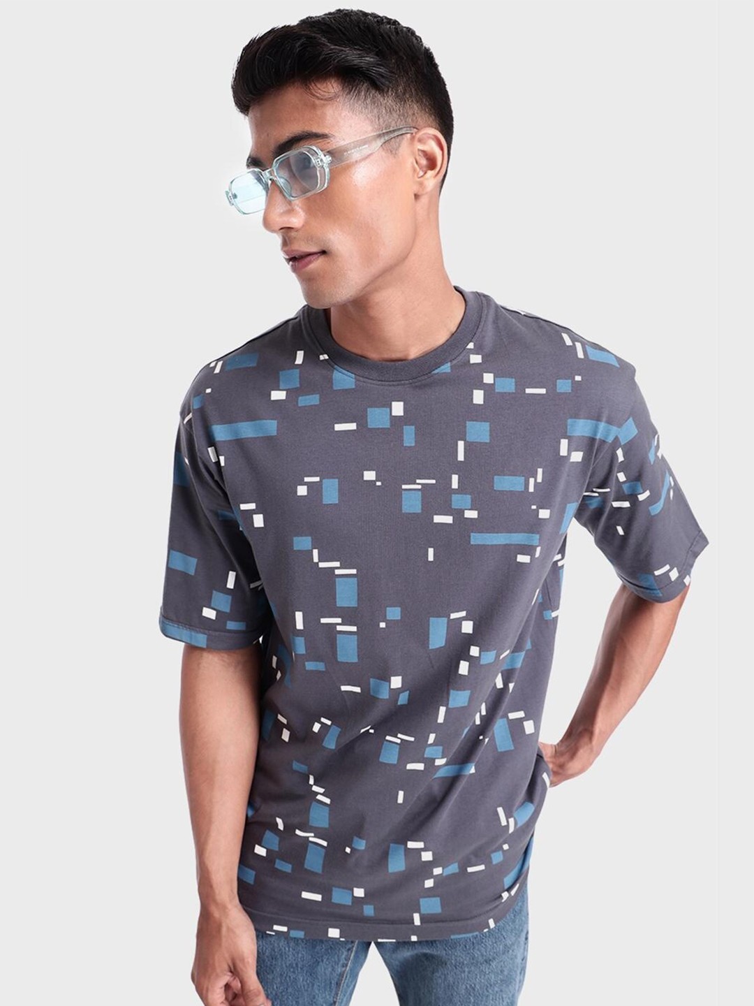 

Bewakoof Men Graphic Printed Oversize Cotton T-shirt, Blue