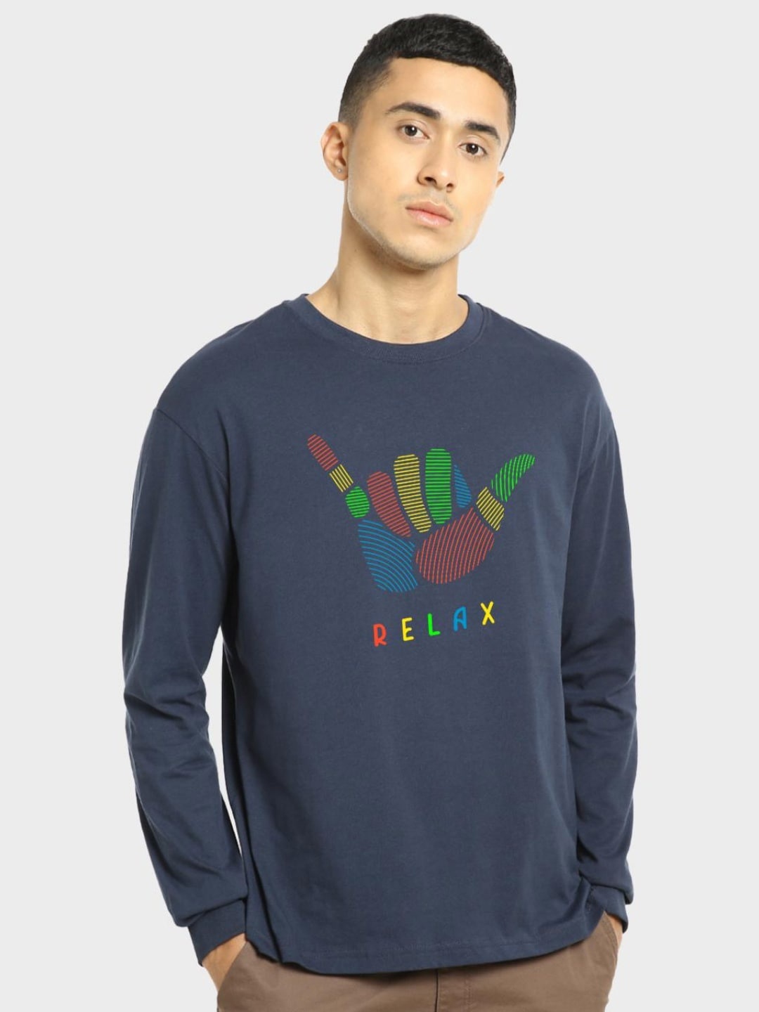 

Bewakoof Men Graphic Printed Loose Cotton T-shirt, Blue
