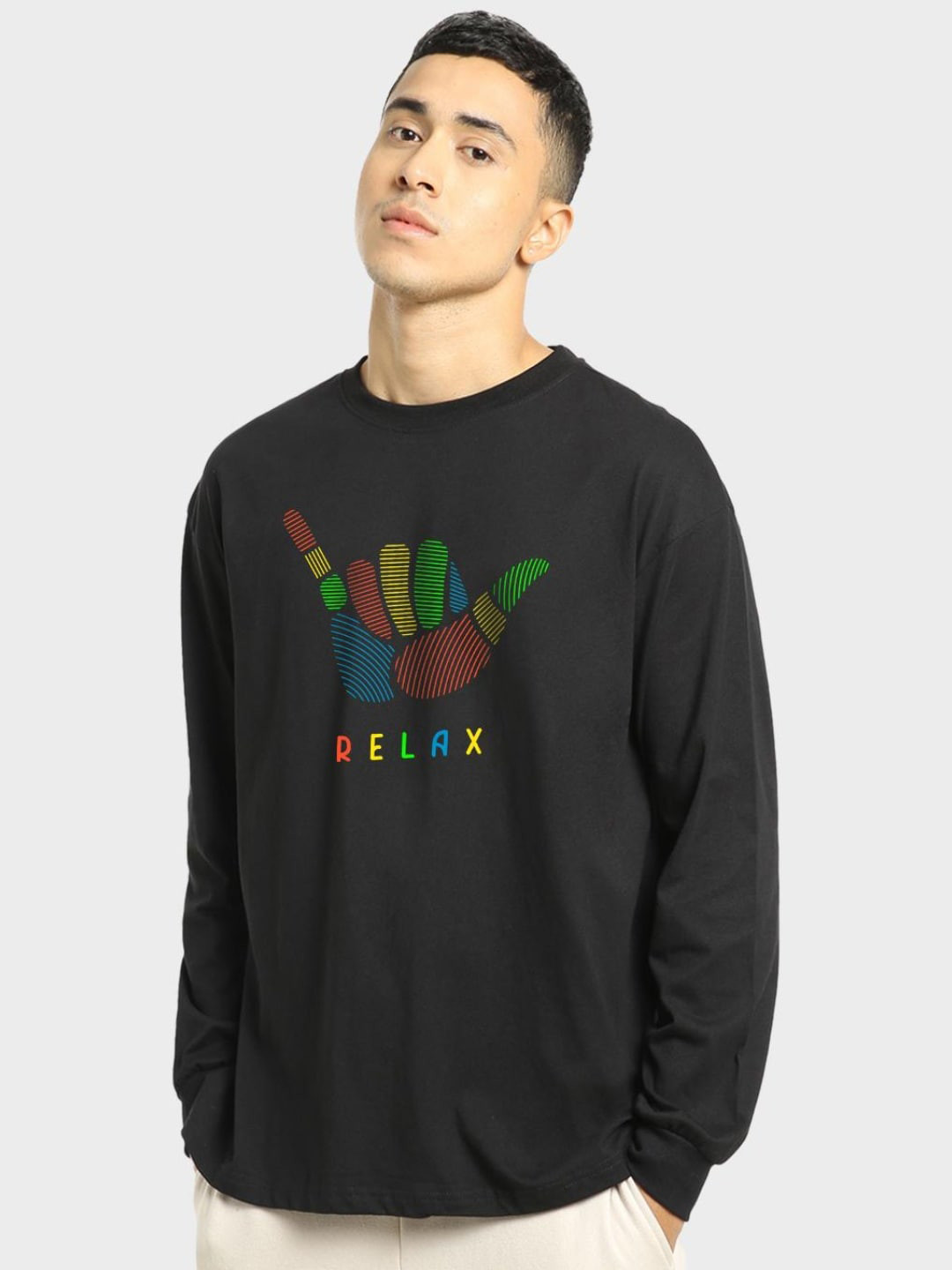 

Bewakoof Men Graphic Printed Loose Cotton T-shirt, Black