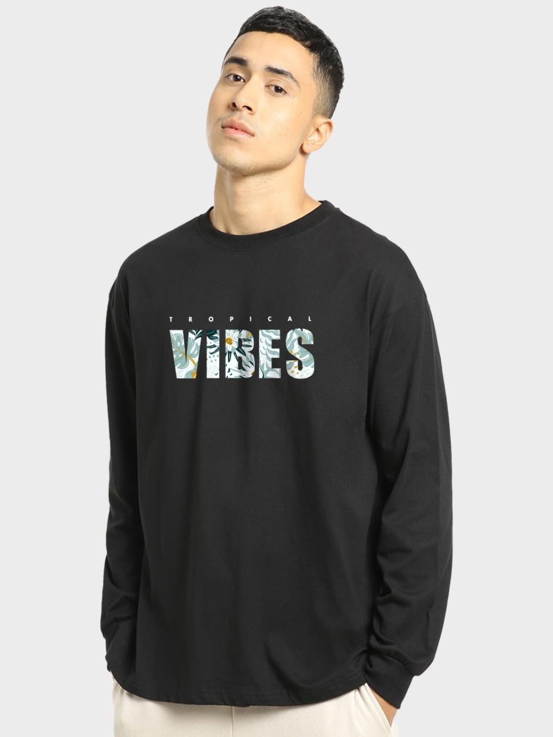 

Bewakoof Men Typography Printed Loose Cotton T-shirt, Black