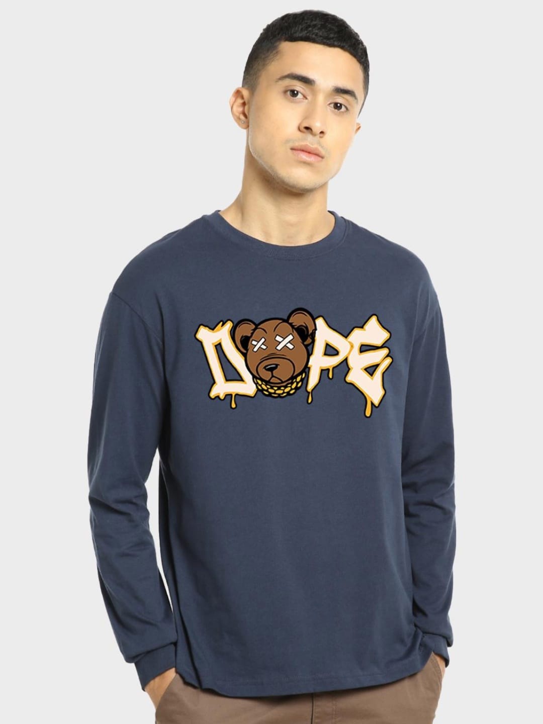 

Bewakoof Men Printed Loose Cotton T-shirt, Blue
