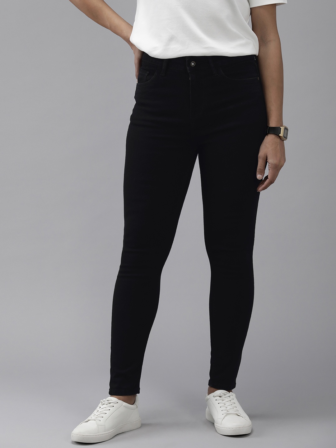 

Roadster Women Skinny Fit High-Rise Stretchable Jeans, Black
