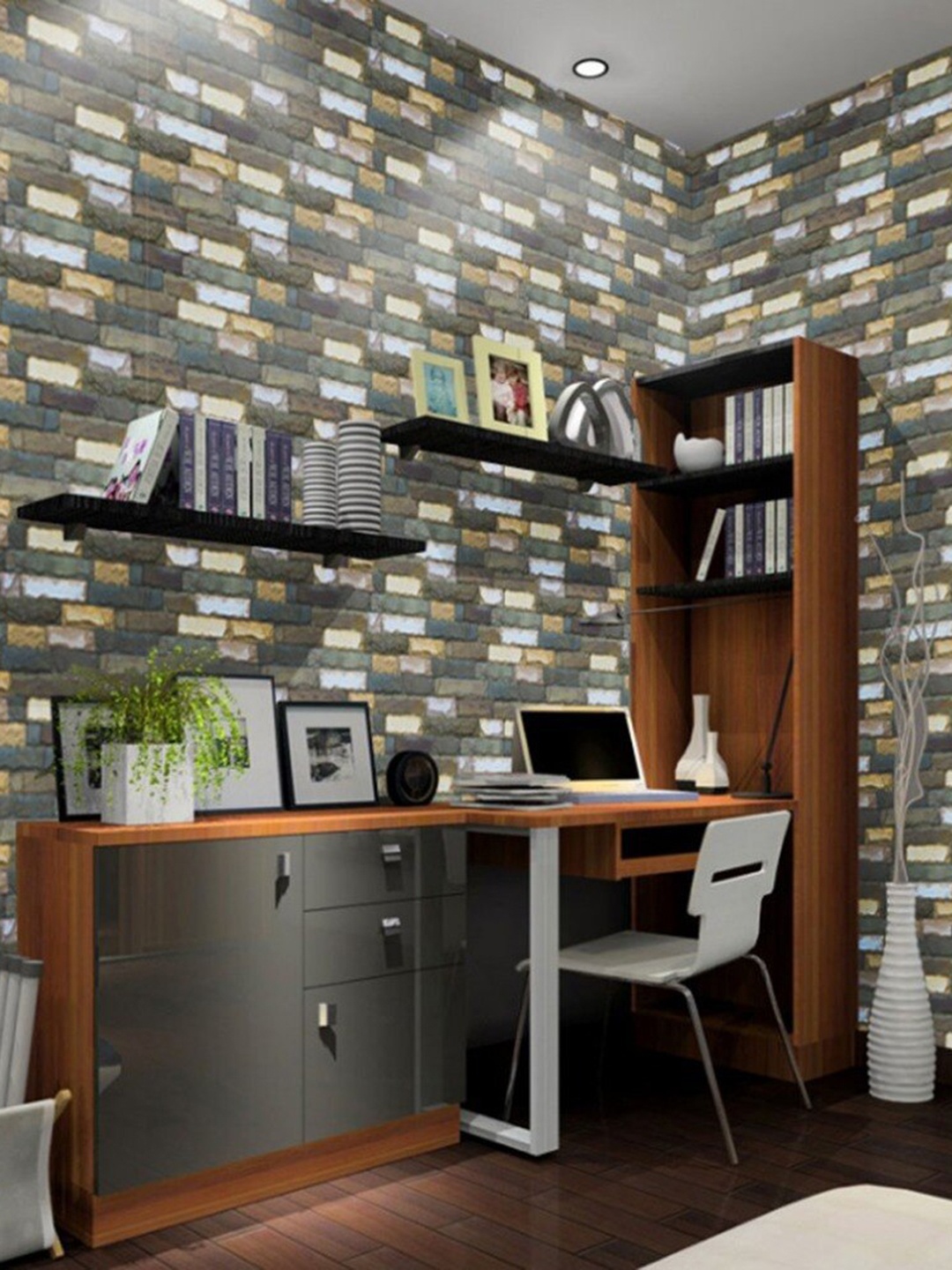 

Jaamso Royals Grey & Beige 3D Stone Brick Self Adhesive Wallpaper