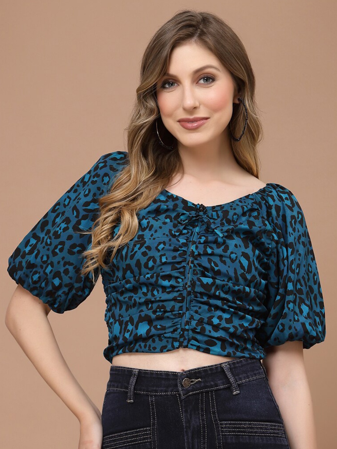 

KASSUALLY Floral Print Crepe Raglan Sleeves Blouse Top, Teal