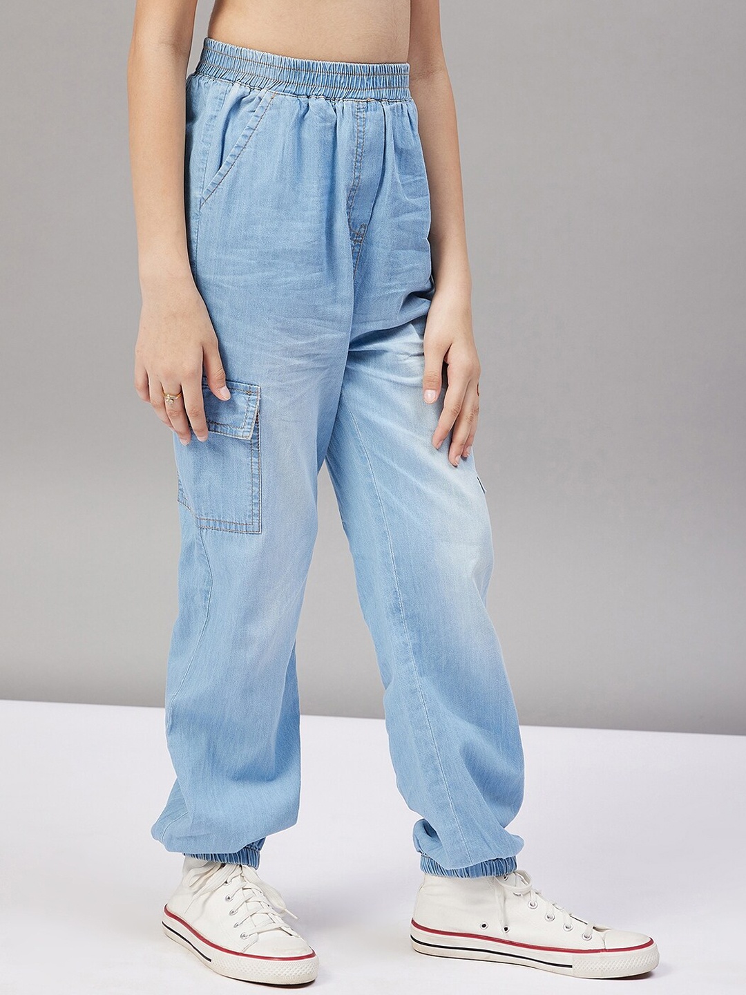 

Stylo Bug Girls Pure Cotton High-Rise Cargos Trousers, Blue