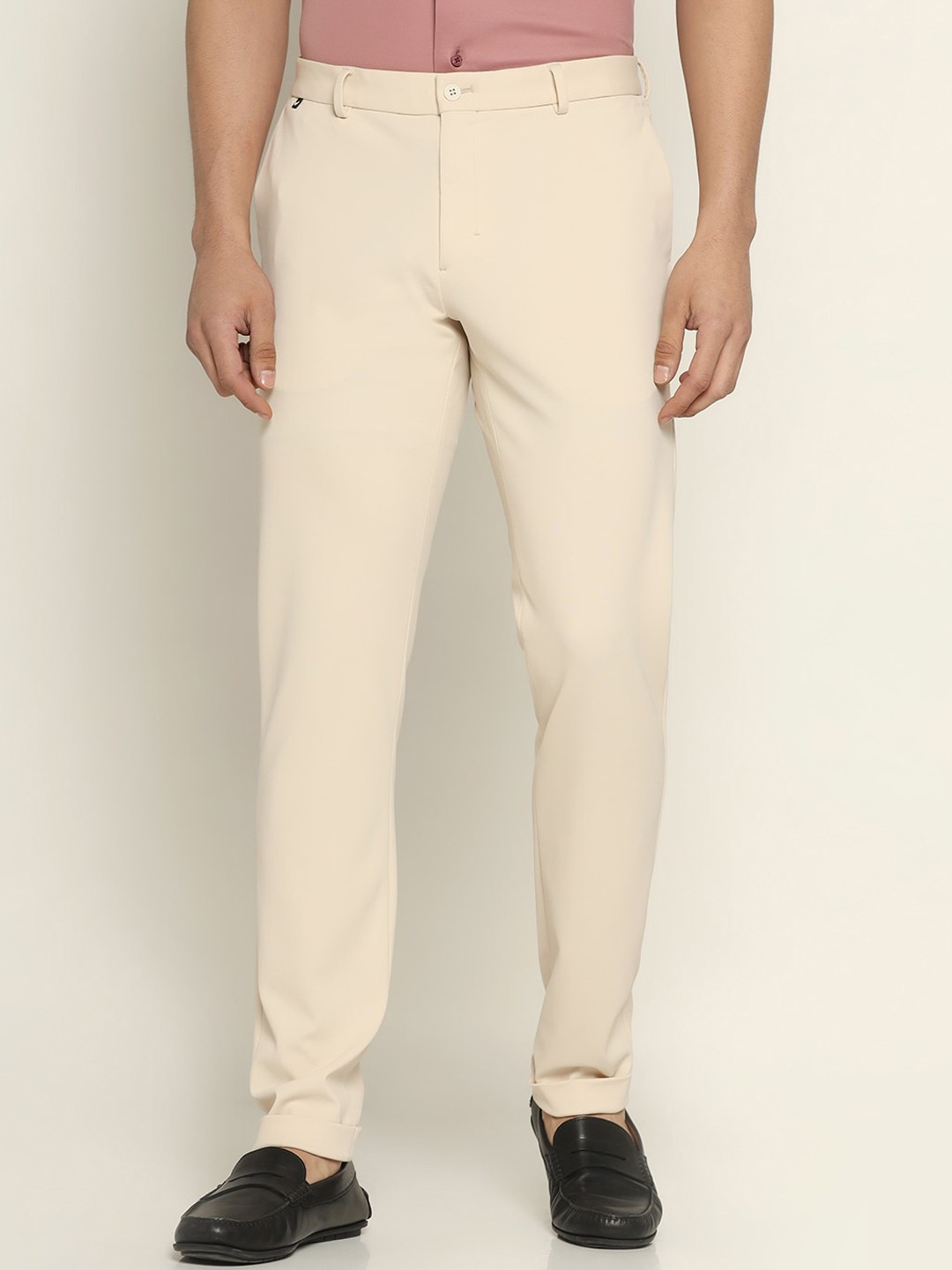 

Blackberrys TechPro Men Cream Textured Formal Trouser
