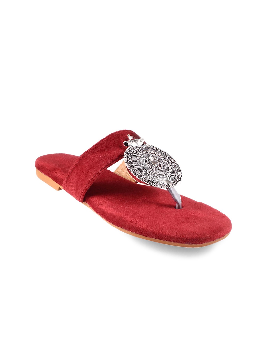 

Apratim Women Embellished T-Strap Flats, Red