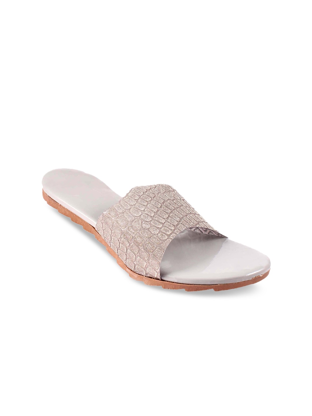 

Apratim Women Textured Open Toe Flats, Grey