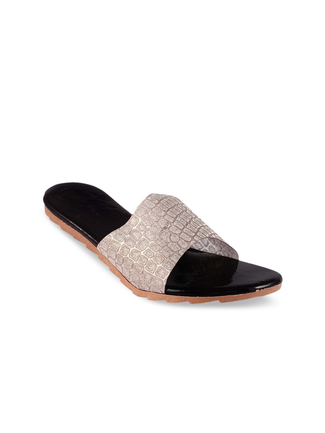 

Apratim Women Textured Open Toe Flats, Black