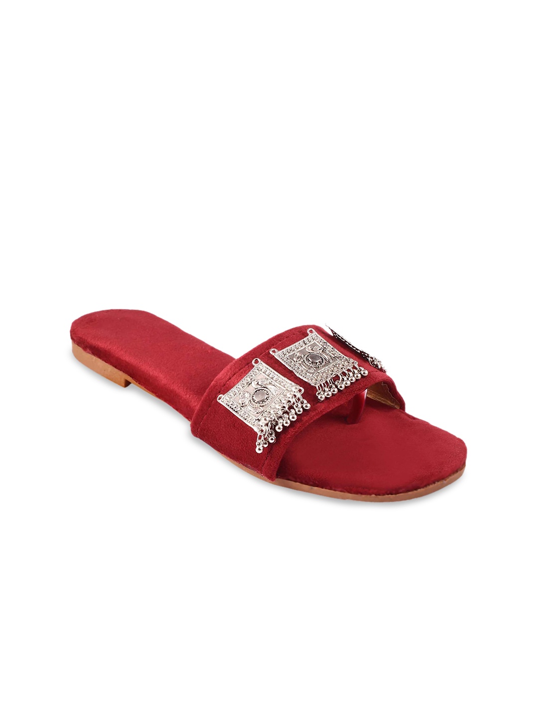 

Apratim Women Embellished Open Toe Flats, Red