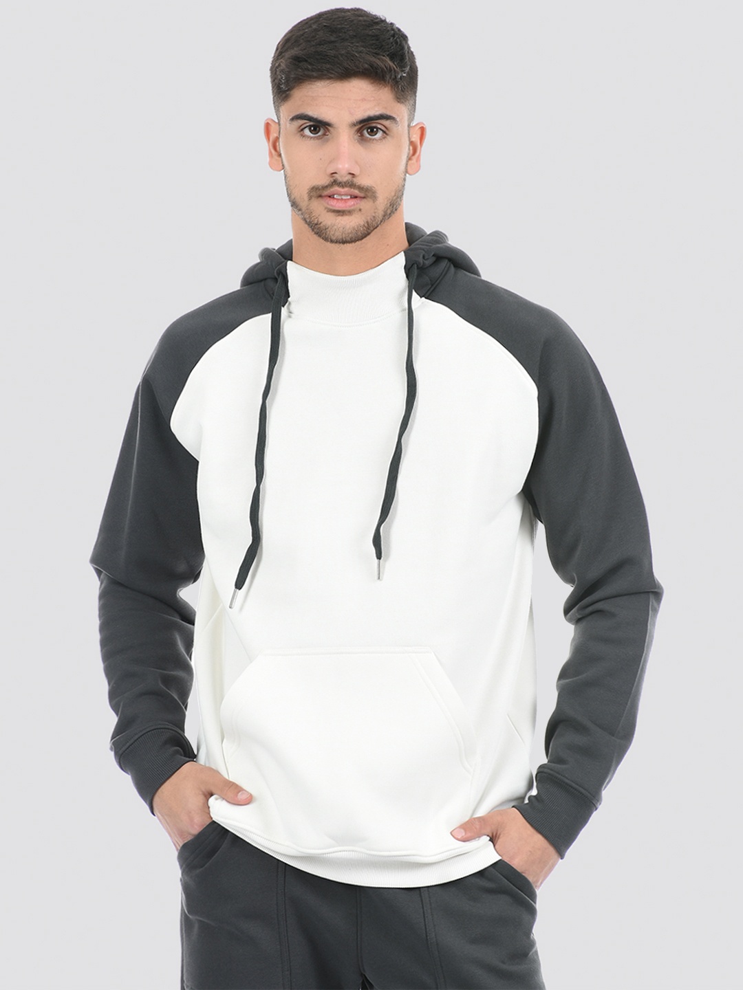 

ONEWAY Men Raglan Cotton Hooded Sweatshirt, White