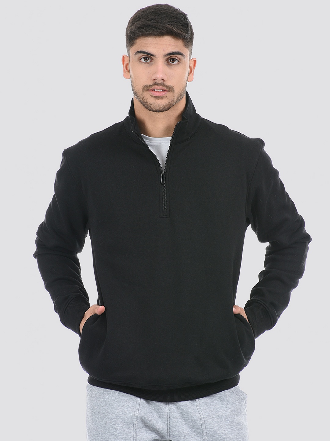 

ONEWAY Solid Mock Collar Sweat Shirt, Black