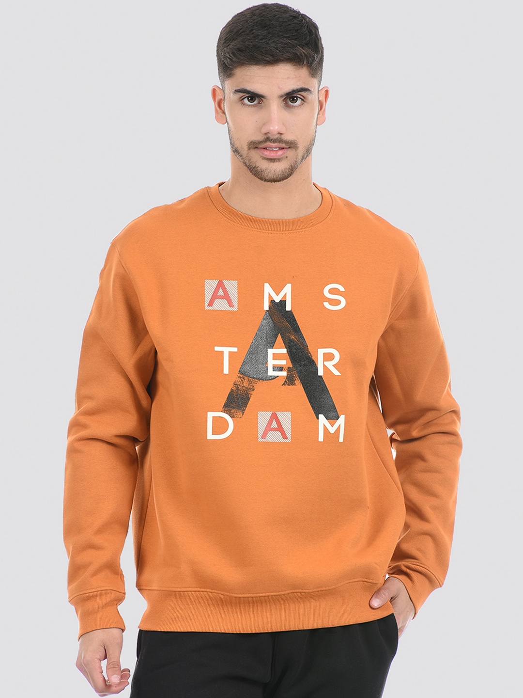 

ONEWAY Men Printed Cotton Sweatshirt, Orange