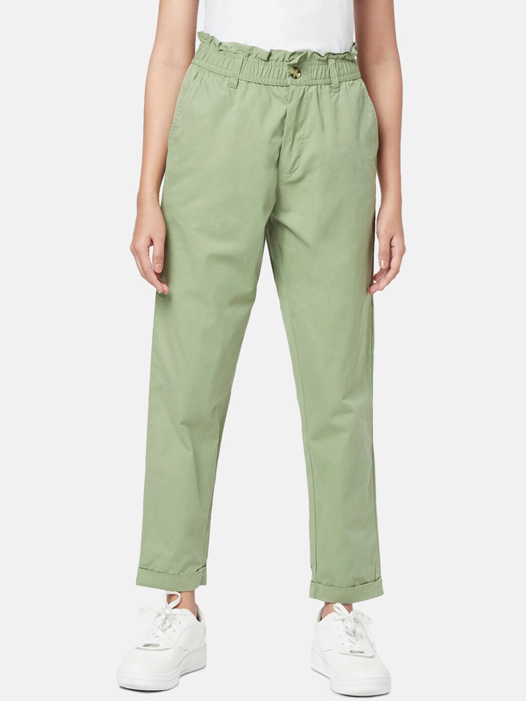 

Honey by Pantaloons Women High-Rise Trousers, Green