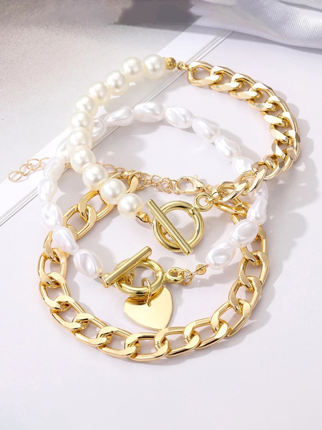 

Jewels Galaxy Women Set of 3 Gold-Plated Link Bracelet, White
